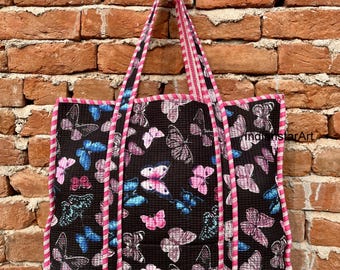 Butterfly Handbag Tote Bag: Handmade Quilted Cotton Market Bag
