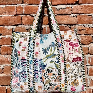 Handmade Floral Patchwork Tote Bag: Quilted Cotton Market Bag