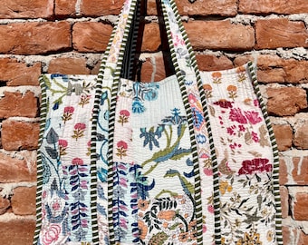 Handmade Floral Patchwork Tote Bag: Quilted Cotton Market Bag