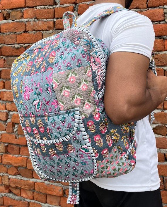 Handmade Cotton Patchwork Backpack: Indian Boho Laptop Bag  display picture 3