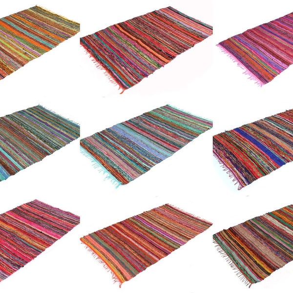 Tapis indien en coton coloré, tapis de salon, tapis de salle de bain, jetez un grand tapis chindi, tapis bohème, tapis en coton, chiffon de décoration de sol