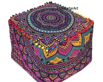 Indian Multi Ombre All Size Ottoman Footstool Cotton Ottoman Poufe Cover Decorative Chairs Ottoman For Home , Living Room Cushion Cover