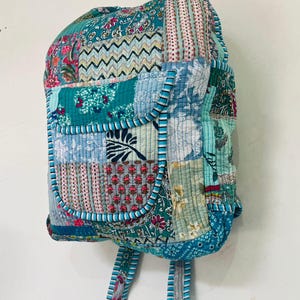 Mochila de patchwork de algodón hecha a mano: bolso para portátil estilo bohemio indio imagen 2