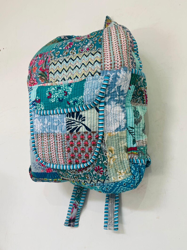 Mochila de patchwork de algodón hecha a mano: bolso para portátil estilo bohemio indio imagen 2