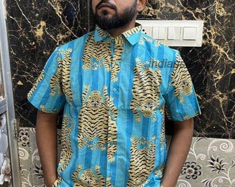 Tiger Print Cotton Shirt: Turkish Striped Slim Fit
