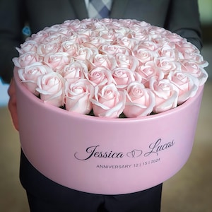 Personalisierte Rosenboxen für jeden Anlass. Passen Sie Ihre Geschenkbox mit verschiedenen Rosen- und Boxfarben an.