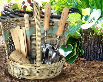 Personalised Gardening Tool Set Willow Trug, Fathers Day Garden Gift Set Birthday Present Basket Gardener Retirement Gift, Mum, Grandad Dad