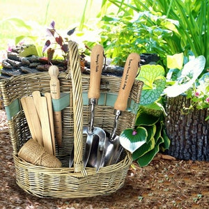 Personalised Gardening Tool Set Willow Trug, Fathers Day Garden Gift Set Birthday Present Basket Gardener Retirement Gift, Mum, Grandad Dad