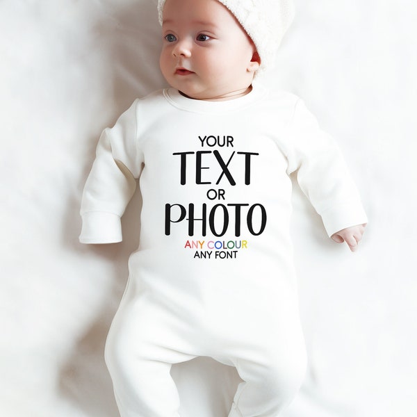 Custom Baby Gift Personalised Photo Rompersuit Sleepsuit Baby Grow Any Text Newborn 0-3 Months Baby Gift