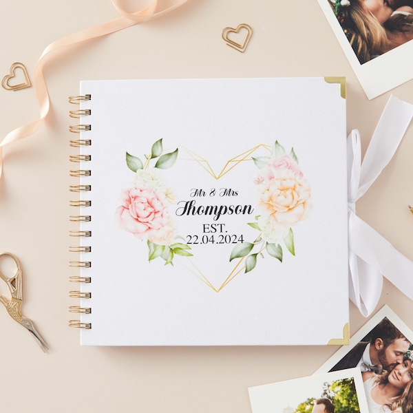 Personalised Wedding Gift Scrapbook Guest Book Photo Album Scrap Book Memories Bride & Groom Couples Guest Book White 22cm Love Heart