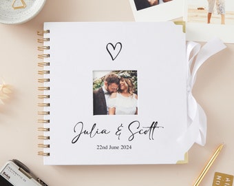 Personalised Linen Scrapbook Photo Wedding Album Custom Couples Gift Guest Book Engagement Present Love Heart with Window Photo 22cm