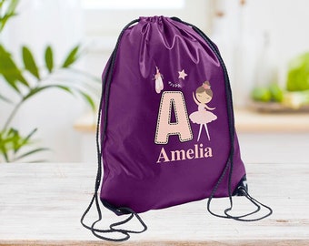 Personalised School Gym Bag Dancer Design Name PE Back To School Drawstring Girls Sports