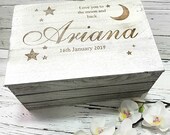 Personalised Engraved Baby Keepsake Box Love You To The Moon and Back Newborn Keepsake Gift Baby Gift Crates Babies Memory Boxes