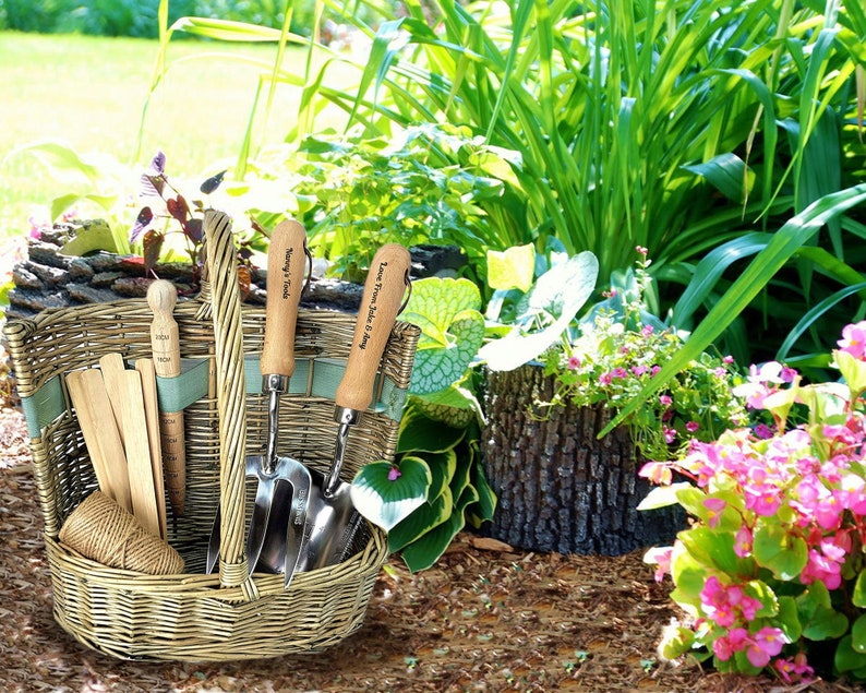 Personalised Gardening Tool Set Willow Trug, Fathers Day Garden Gift Set Birthday Present Basket Gardener Retirement Gift, Mum, Grandad Dad image 1