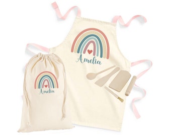 Personalised Kids Baking Set Aprons For Cooking Toddler Apron Custom Apron Kids Cooking Utensils Gift For Girls Age 3-8 Set