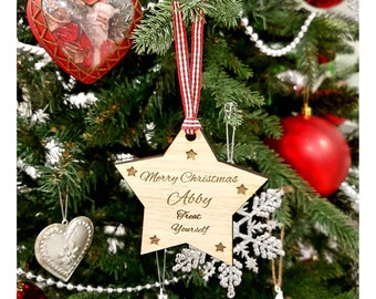 Personalised Engraved Star Hanging Christmas Decoration | Unique Any Message | Gift Box | In Memory of Decorations | Traditional