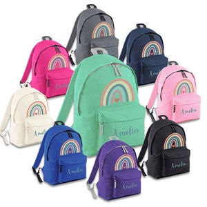 Personalised Boho Rainbow Backpack for Girls  Large 18L Kids Rucksack School Bag Age 3 4 5 6 Nursery Baby Customisable Children's Pack Name