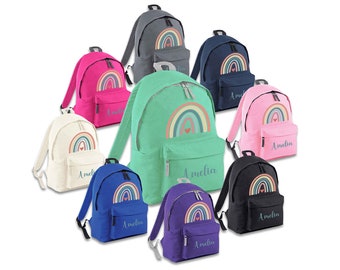 Personalised Boho Rainbow Backpack for Girls  Large 18L Kids Rucksack School Bag Age 3 4 5 6 Nursery Baby Customisable Children's Pack Name