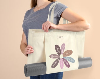 Personalised Yoga Mat Bag for Women - Stylish Positivity Daisy Design Yoga Mat Carrier Pilates, Exercise, Workout, Gym, Beach  Gift Initials