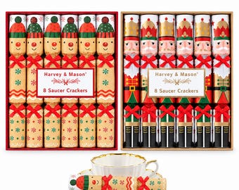 16 Saucer Crackers Mini Christmas Crackers Gingerbread and Nutcracker Festive Party Favours for Kids Family Table Decoration
