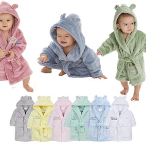 Personalised Baby Dressing Gown Newborn Gift Bath Robe Embroidered Soft Teddy Ears Hooded Housecoat Gift for Babies Boy Girl Present New image 1