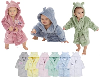 Personalised Baby Dressing Gown Newborn Gift Bath Robe Embroidered Soft Teddy Ears Hooded Housecoat Gift for Babies Boy Girl Present New