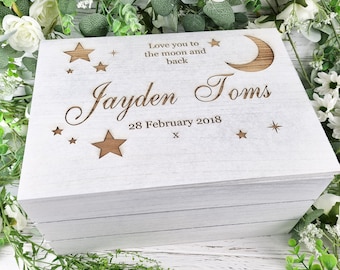 Personalised Baby Keepsake Box Wooden Personalised Baby Memory Box Large Love You to The Moon and Back Newborn New Boy Girl Birthday Present