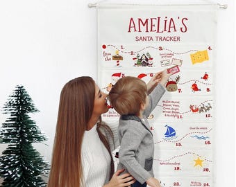 Personalised Advent Calendar Empty Fill Your Own Advent 2025 Refillable Hanging Reusable Large Pockets Family Kids Santa Tracker Fabric