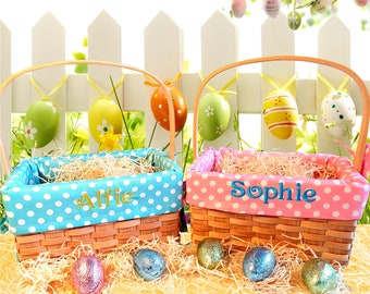 Personalised Embroidered Easter Gift Baskets | Empty Easter Hamper For Children | Traditional Easter Egg Basket | Easter Gifts for Girls