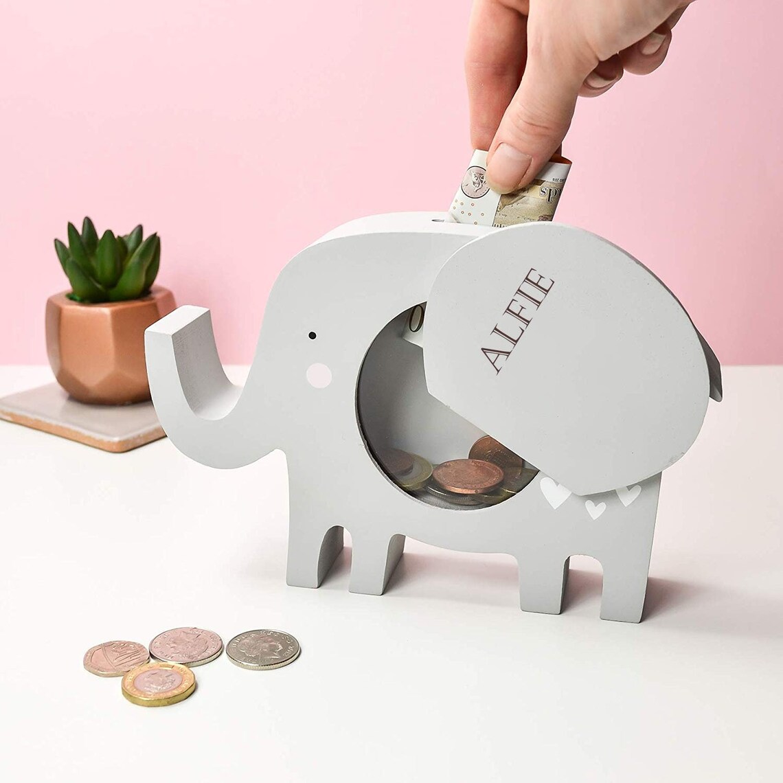 Personalised Engraved Baby Elephant Money Bank Vintage Etsy