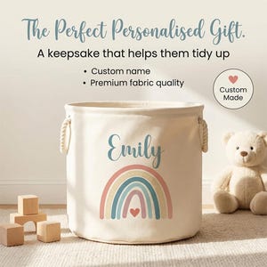 Personalised Toy Box Toy Storage Basket For Kids Baby Earth Rainbow Design Toy Boxes With Name Bedroom Gifts Tidy Room Nursery imagen 10