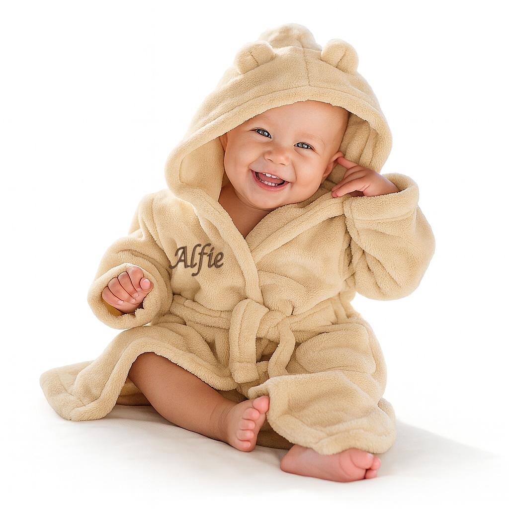 Personalised Baby Dressing Gown Newborn Gift Bath Robe Embroidered Soft Teddy Ears Hooded Housecoat Gift for Babies Boy Girl Present New
