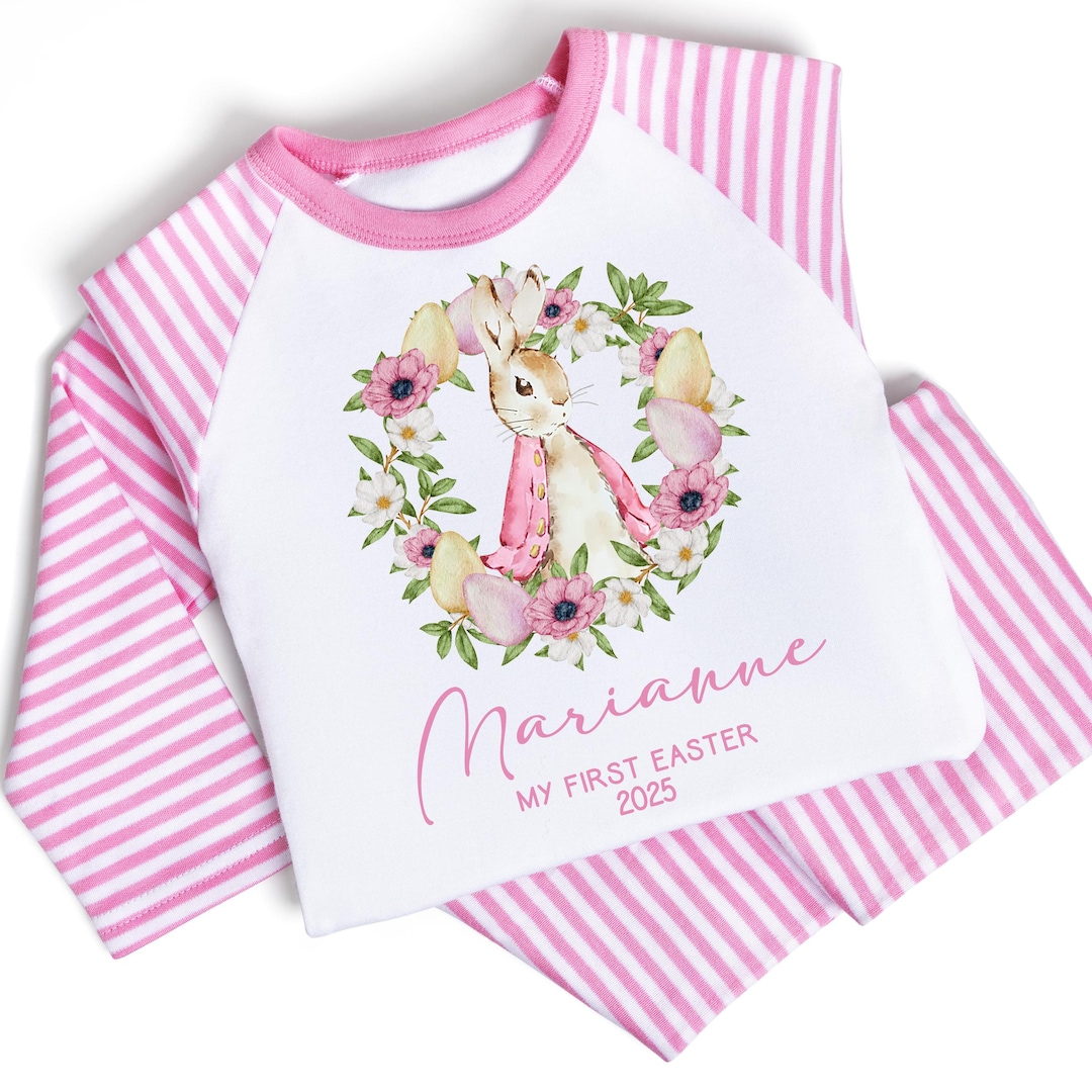 Personalised Baby Girl Pyjamas - My 1st Easter 6-12 Months Rabbit Pink ...