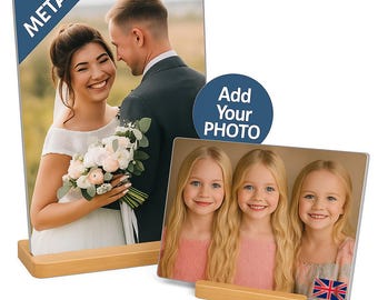 Personalised Custom Metal Photo Print with Your Picture Image Logo Text Design Your Own - Customised Photo Frame Bamboo Base Art Gift A4 A5