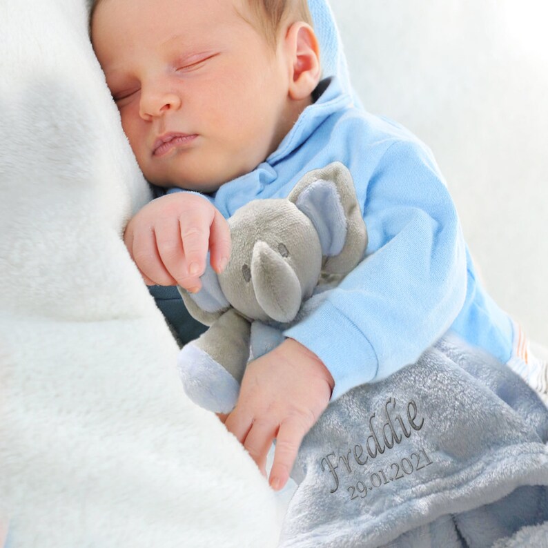 Embroidered Blue Elephant Comforter Personalised Blankie Etsy UK
