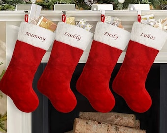 Personalised Embroidered  Christmas Stocking Sock  With Name  Jumbo 57cm  Extra Large xmas Stocking Giant  Traditional Red White Plush