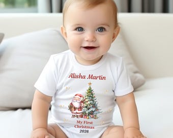 Personalised My First Christmas 2025 Bodysuit 1st Babygrow Boy Girl Xmas Santa