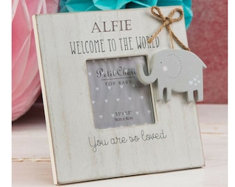 Personalised Engraved Baby Wooden Photo Frame Welcome To The World New Born Baby Gift Elephant  Newborn Picture Frame Present boy Girl
