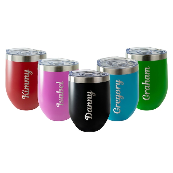 Personalised Metal Insulated Wine Tumbler Lid Black Men Name Stainless Steel Whiskey Glass Camping Dad Nan Present Party Christmas Coffee