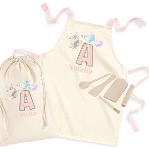 Hoolaroo Personalised Kids Aprons For Cooking Childrens Baking Gifts Personalised Apron Kids Cooking Utensils Gift For Girls Age 3-7 Kit