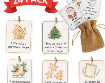 Advent Christmas Activity Cards – Pack of 24 filler for DIY Advent Calendars (9cm x 6.5cm)