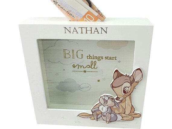 Personalised Engraved Baby Money Box | Savings Bank | Disney Baby | Bambi Gift | Disney | Babies First | Fund Tin | Christmas Gifts Kid | UK