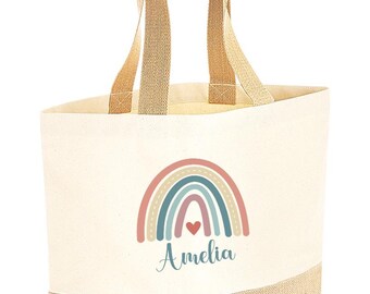 Personalised Tote Bag for Women with Custom Name – Thoughtful Gift with Rainbow Design – Reusable Gift for Mum, Wife, Birthday, Mother's Day