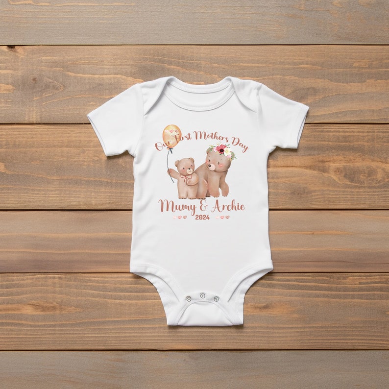 Personalised BabyGrow 1st Mothers Day Together Baby Bears Mummy Design Newborn, 0-12 Months Vest image 5