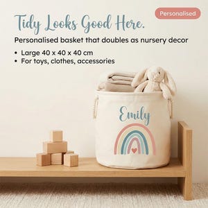 Personalised Toy Box Toy Storage Basket For Kids Baby Earth Rainbow Design Toy Boxes With Name Bedroom Gifts Tidy Room Nursery imagen 8