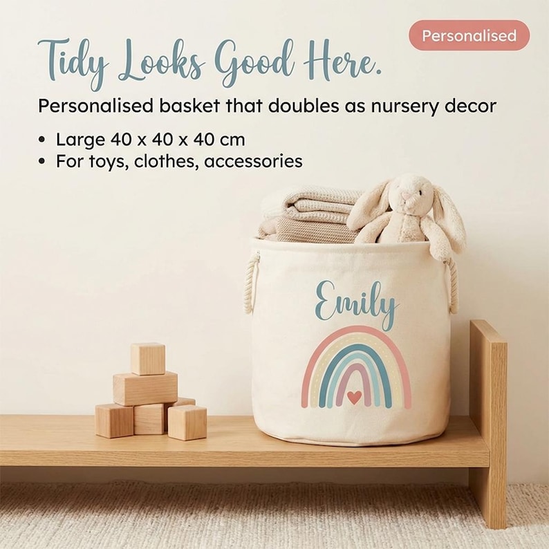 Personalised Toy Box Toy Storage Basket For Kids Baby Earth Rainbow Design Toy Boxes With Name Bedroom Gifts Tidy Room Nursery imagen 8