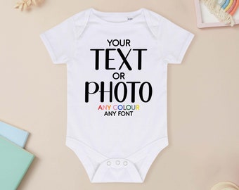 Personalised Baby Grow Vest Bodysuit for Boys and Girls Create a Lasting Memory with Any Photo, Text, and Colour New Baby Gift Announcement