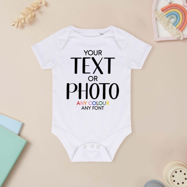 Personalised Baby Grow Vest Bodysuit for Boys and Girls Create a Lasting Memory with Any Photo, Text, and Colour New Baby Gift Announcement