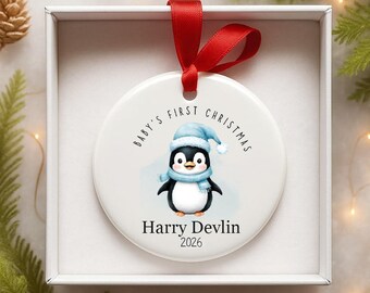 Personalised My 1st Christmas Ornament 2026 Blue Penguin Baby Xmas Decoration Tree Hanging Bauble