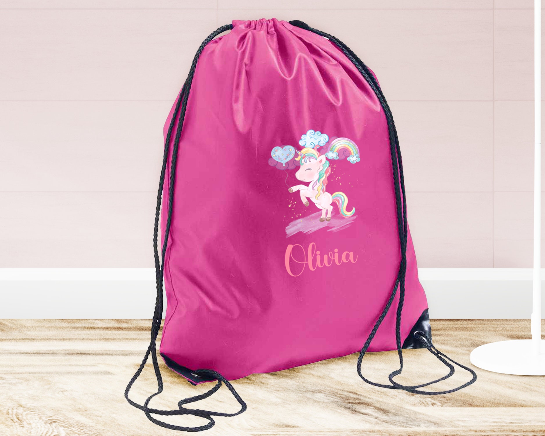 Personalised School Gym Bag Gymnastics Design Name PE Back To School  Drawstring Girls Sports Unicorn